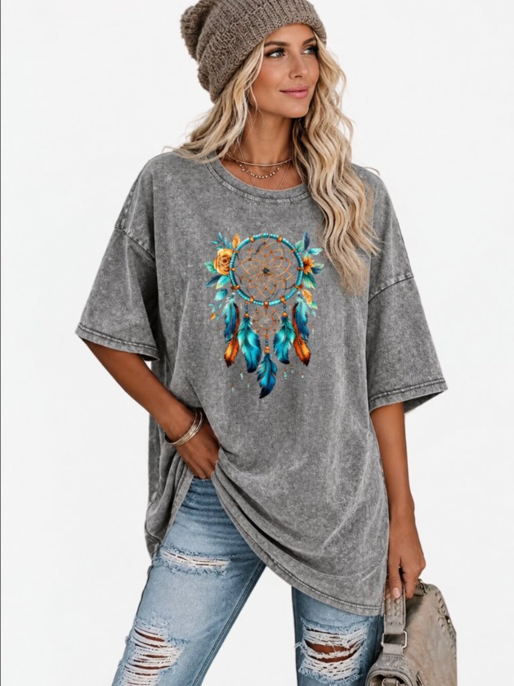 BOUTIQUE HIPPEE HARVEST DREAMCATCHER MINERAL WASH TEE